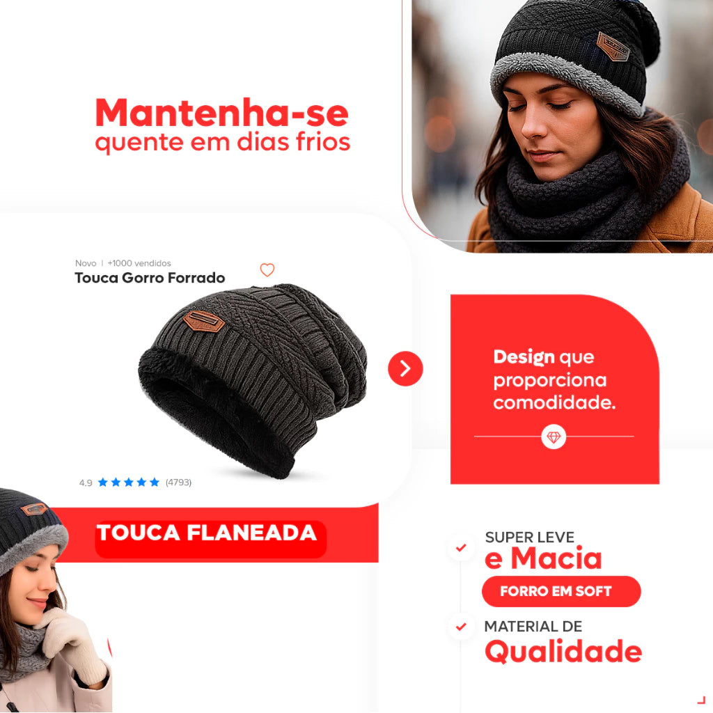Kit Touca e Cachecol Gola Forrada de Lã