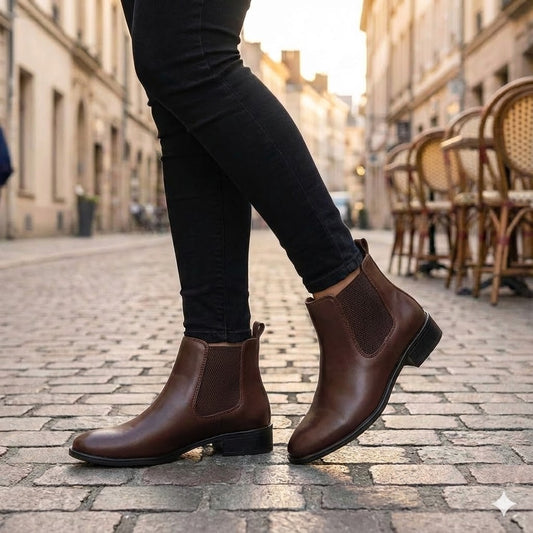 Bota Feminina Chelsea Marrom em Couro Legítimo Cano Médio