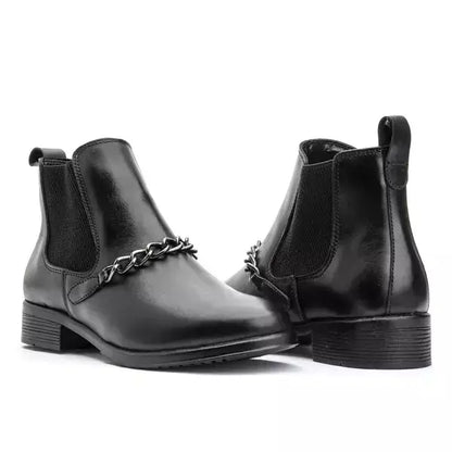 Bota Feminina Chelsea Preta em Couro Legítimo Cano Médio com Corrente