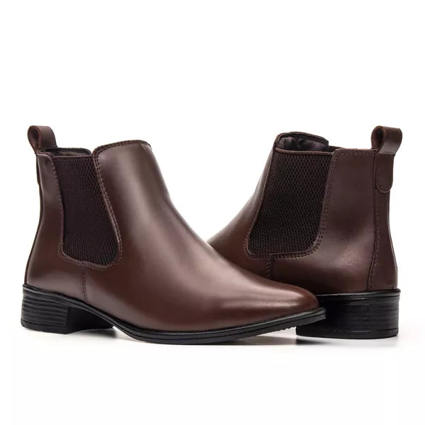 Bota Feminina Chelsea Lisa em Couro Legítimo Cano Médio