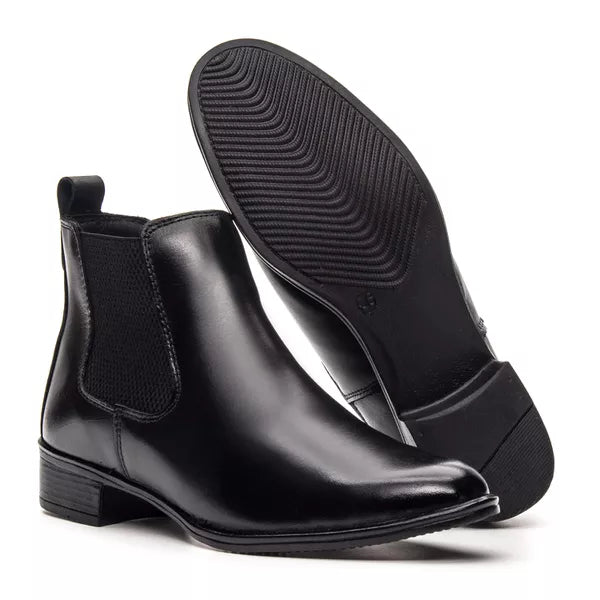 Bota Feminina Chelsea Preta em Couro Legítimo Cano Médio