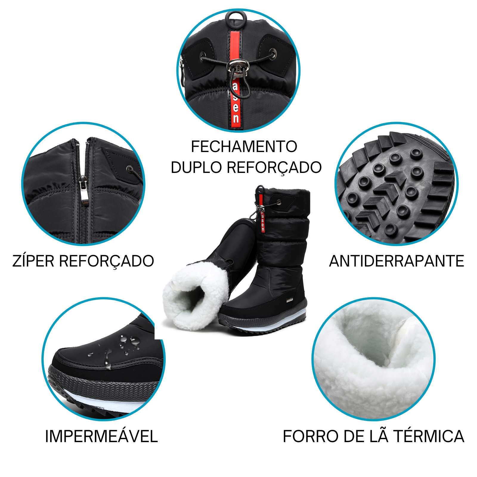 Bota Feminina de Inverno SnowPro Forrada com Lã Sintética Térmica